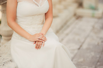 Female hands close up outdoor. Wedding in Montenegro