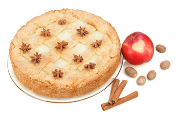 Apple pie with red apple, cinnamon, anise, nutmeg.