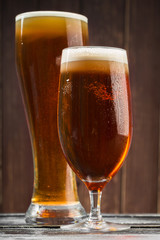 beer glass on a wooden background