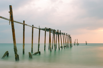 Old dilapidated at Khao Pilai Bridge in sunset, Phang Nga, Thailand