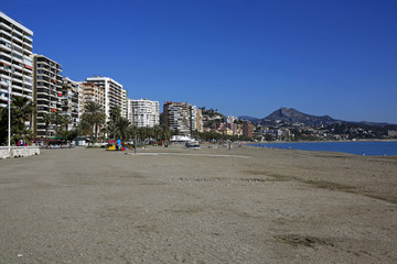 Malagueta- most popular beach in Malaga, Costa del Sol, Spain