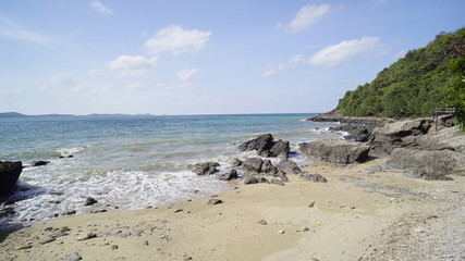 Beach, rocky beach, beautiful beach, wooden bridges, wooden bridges along the beach, Sattahip,...