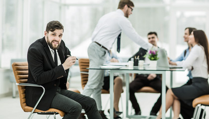 Fototapeta premium portrait of Manager on the background of business team working i