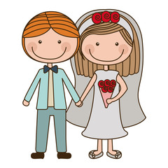 colorful caricature couple in wedding suit with short hair vector illustration