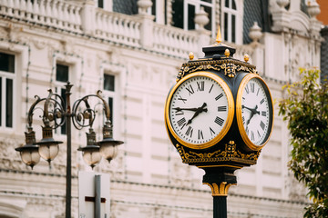 Fototapeta na wymiar Batumi, Adjara, Georgia. Clock On Europe Square