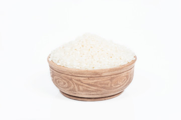 Uncooked rice in a dish