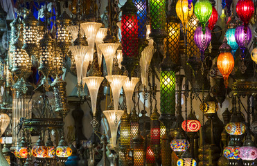 Naklejka premium Traditional Turkish lanterns made of colored glass 