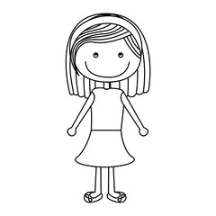 silhouette caricature girl with short hair in blouse and skirt vector illustration
