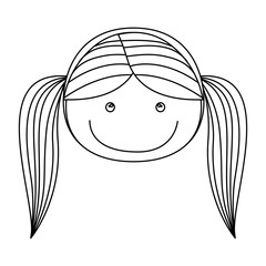 silhouette caricature front face girl with pigtails hair vector illustration