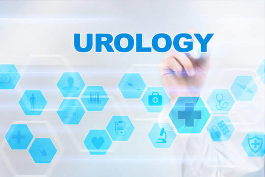 Medical doctor drawing urology on the virtual screen.