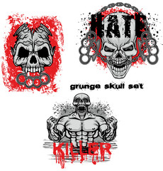  grunge skull coat of arms skull set