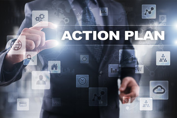 Fototapeta na wymiar Businessman selecting action plan on virtual screen.