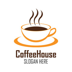 coffee shop logo, label, badge with text space for your slogan / tagline,  vector illustration.