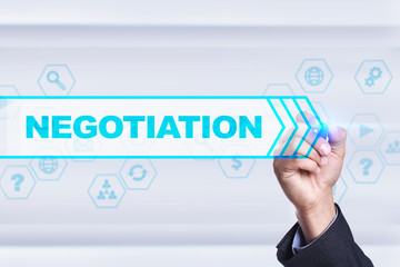 Businessman drawing on virtual screen. negotiation concept.