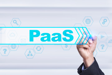 Fototapeta premium Businessman drawing on virtual screen. paas concept.