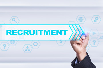 Fototapeta premium Businessman drawing on virtual screen. recruitment concept.