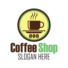 coffee shop logo, label, badge with text space for your slogan / tagline,  vector illustration.
