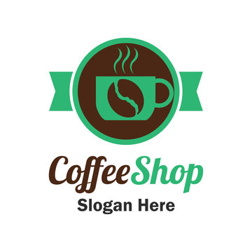 coffee shop logo, label, badge with text space for your slogan / tagline,  vector illustration.
