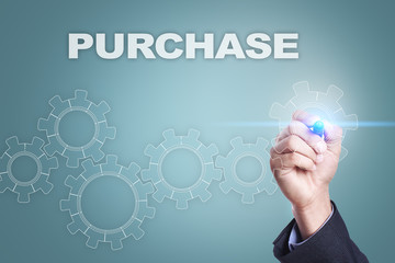 Businessman drawing on virtual screen. purchase concept