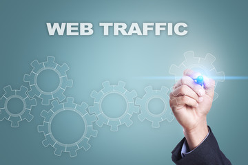 Businessman drawing on virtual screen. web traffic concept