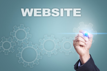 Businessman drawing on virtual screen. website concept