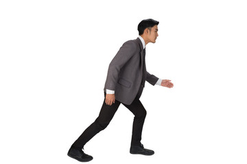 A young businessman at the starting line and ready to compete