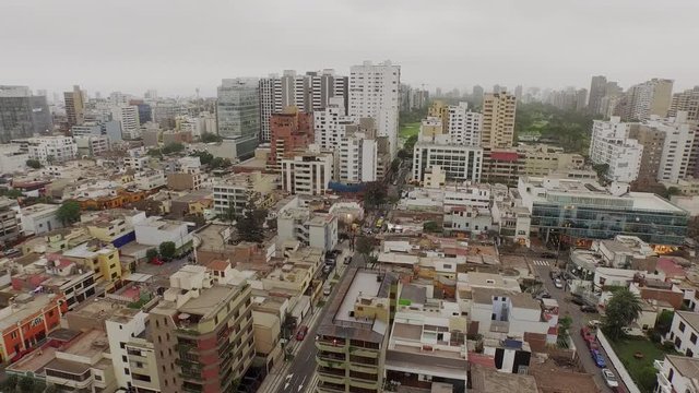 Aerial of LIMA (Peru) with the skyline in Miraflores, South America, 
