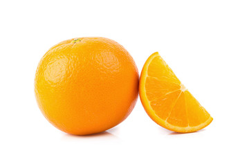 Ripe oranges isolated on white background. Orange in a cut