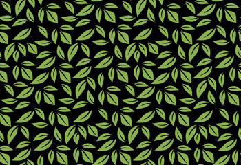 Greenery leaf seamless pattern wallpaper vector illustration. Spring color 2017, eco wrapping paper design, black background