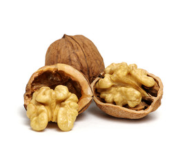 cracked walnut isolated on the white