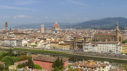Fototapeta na wymiar Magnificent panoramic aerial view of the historic center of Florence, Tuscany, Italy, from Piazzale Michelangelo, on a sunny day