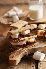 homemade marshmallow s'mores with chocolate on crackers