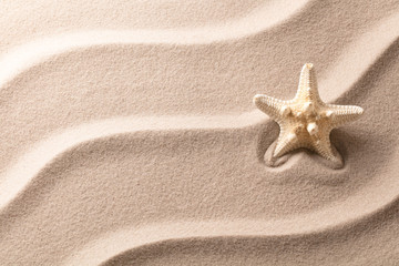 Fototapeta na wymiar Starfish or sea star fish on the rippled sand of a tropical beach..