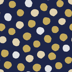 Seamless modern dark blue vector doodle circle dot texture, dry brush ink art.