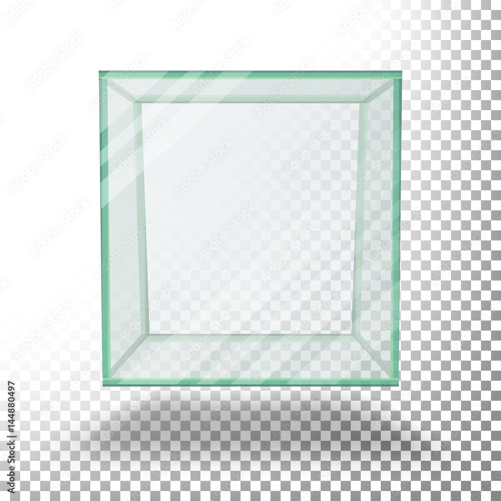 Aufkleber empty transparent glass box cube vector. isolated on transparent checkered sheet.