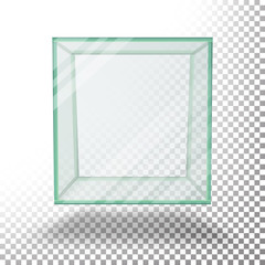 Empty Transparent Glass Box Cube Vector. Isolated On Transparent Checkered Sheet.