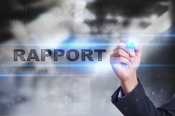 Businessman is drawing on virtual screen. rapport concept.