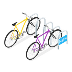 Vector Isometric illustration of Bicycle Parking concept