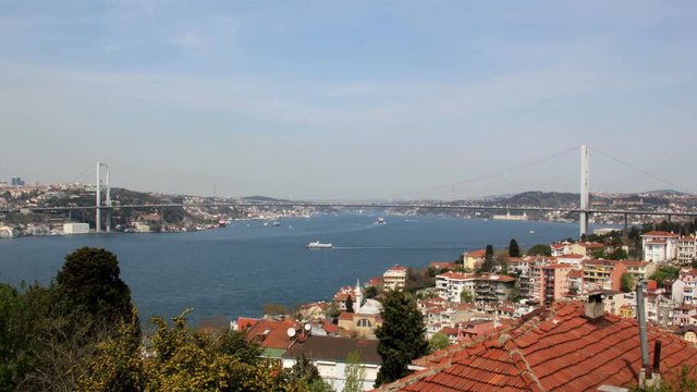 Timelapse Istanbul. Sea traffic in Bosphorus strait and Golden horn.
