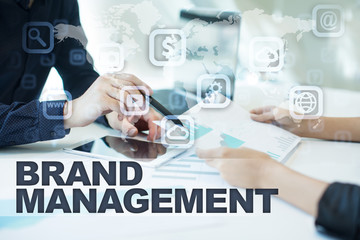 brand management on virtual screen. Business, technology and internet concept.