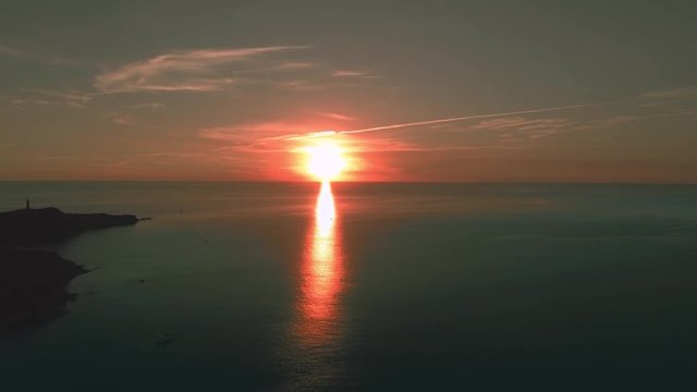 Coucher de soleil vue a&eacute;rienne drone