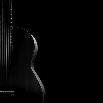 Silhouette of classical guitar with copy space.