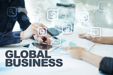 global business on virtual screen. Business, technology and internet concept.