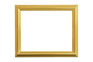 Gold picture frame on white background.