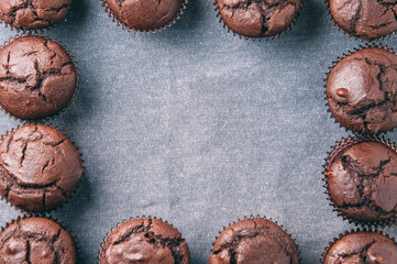 Chocolate muffins on a dark background