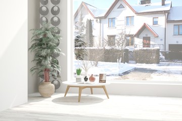 White empty room. Scandinavian interior design. 3D illustration