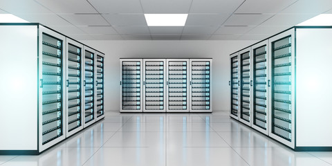 White server room data center storage 3D rendering