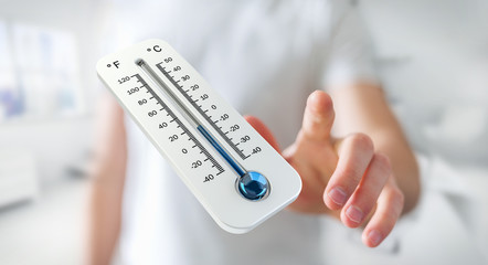 Businessman checking the temperature drop 3D rendering