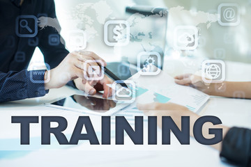 training on virtual screen. Business, technology and internet concept.