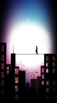Walking the Fine Line cartoon character in the real world silhouette art photo manipulation